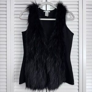 Alberto Makali Real Fox Fur Shawl Wool Blend Open Vest Black Size Medium